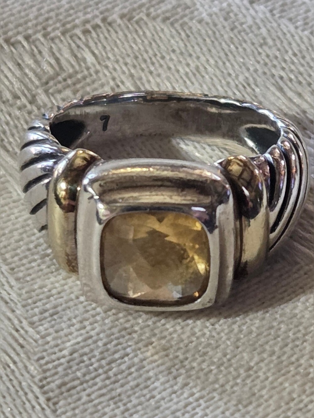 David Yurman Noblesse Ring with Citrine, SS & 14k, Size 7